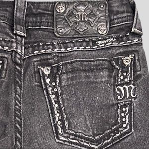 Miss Me 26 Black Wash Denim Skinny Jeans Bling Biker